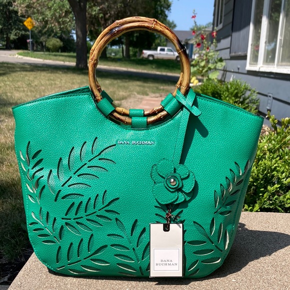 Bamboo Tote Handbag in a Pretty Shade of Green - Picture 2 of 13